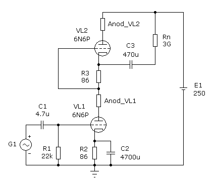 Моделирование работы каскада SRPP на лампе 6Н6П (2)
