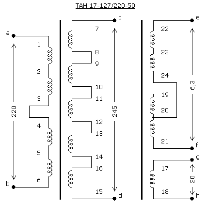 Схема соединения обмоток трансформатора ТАН 17-127/220-50