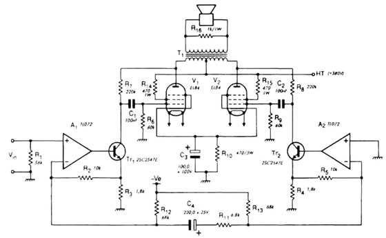 Схема лампово-транзисторного усилителя